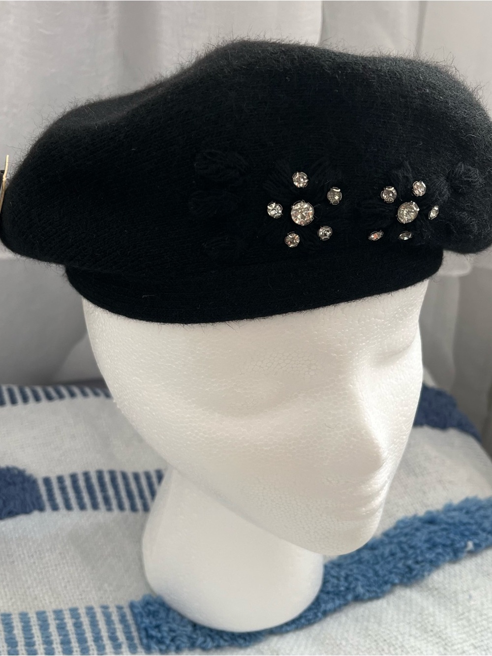 NEW Colen Beret Black Poly Cotton Blend Embellished And Embroidered. One Size